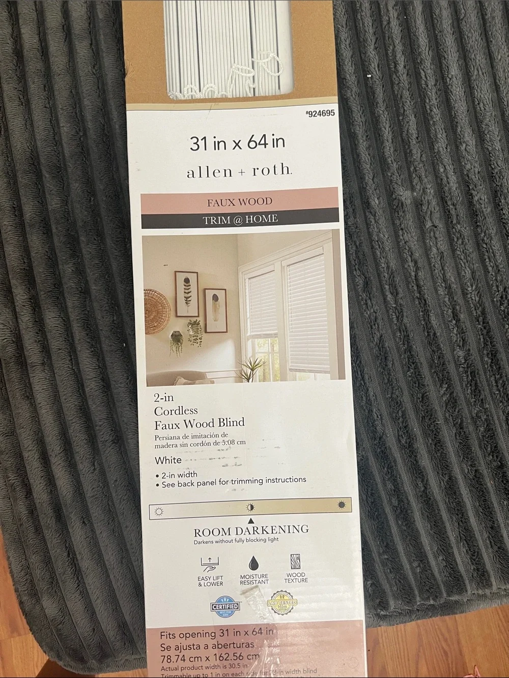 White Faux Wood Cordless Blind - 31 x 64 in